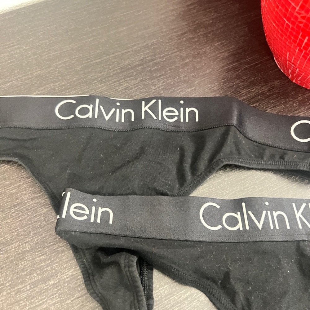 Calvin Klein Black Womens Thong Briefs Soft Cotton-Blend Logo Waistband